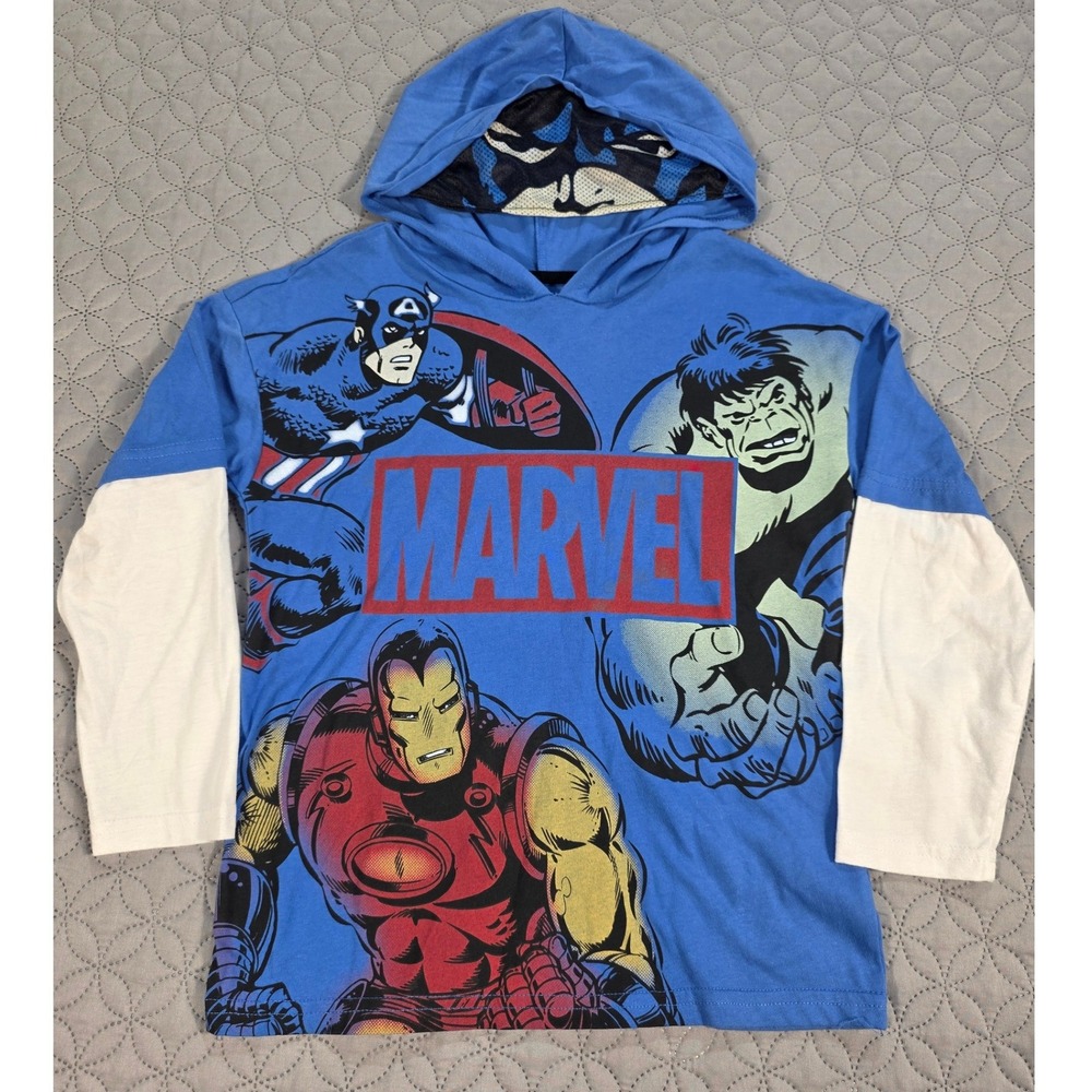 Marvel Avengers Boys Graphic Hoodie Blue White Captain America Iron Man Hulk 6 - Picture 2 of 7